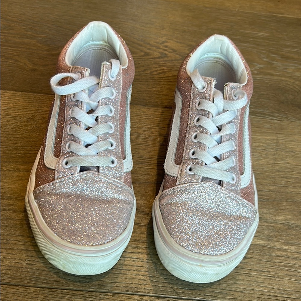 Vans Old Skool Pink Glitter Sneakers | Girls Size 3 - Picture 4 of 12